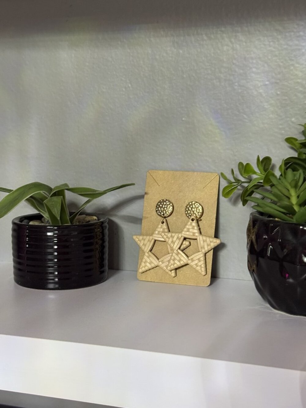 Gold & Tan Star Earrings From My Small Business